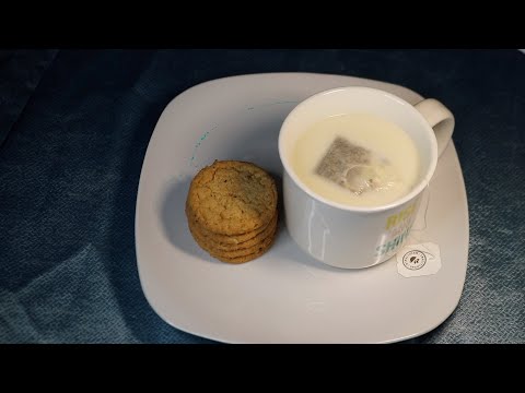 Oatmeal Cookies With Hot Tea And Cream ASMR Eating Sounds