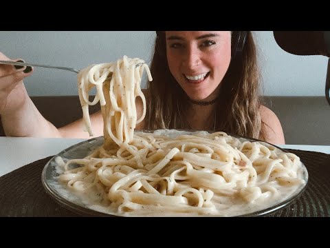 ASMR eating creamy pasta carbonara & macarrons (no talking)