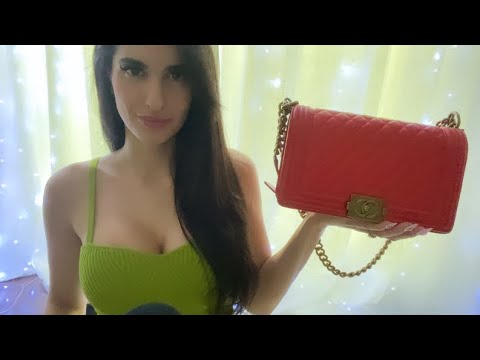 ASMR Gum Chewing What’s in My Vintage Chanel Bag (hint - lots of lip products😉🫦💄)🍬👛💋