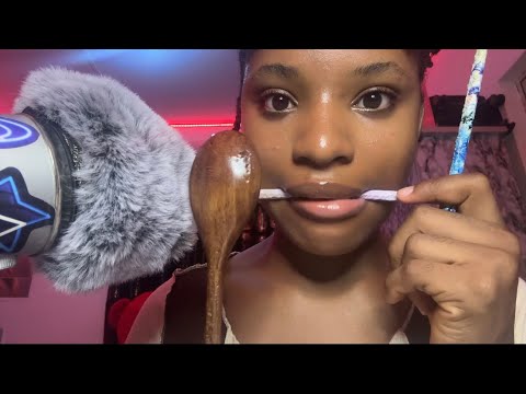 ASMR Wooden Spoon and Pencil Nibbling| Mouth Sounds (eating sounds) ✨