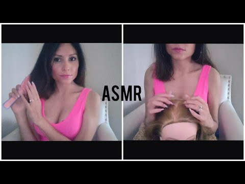 Asmr- Brushing my hair & Mannequin doll's hair (Whispered)