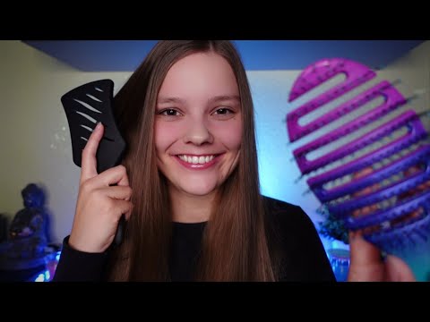 ASMR Brushing Your Hair & Mine (Hair Brush Sounds, Whispering, Personal Attention)