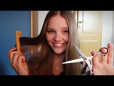 ASMR Hair Cutting, Brushing and Whispering (Real Person Haircut)