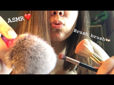 * ASMR * Brushing your face ( with mouth sounds)