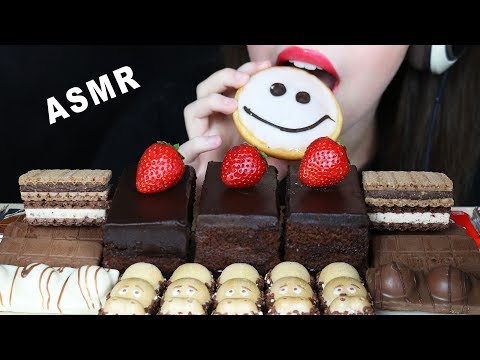 ASMR GOOEY CAKE & FERRERO HANUTA KINDER CHOCOLATE CANDY (EATING SOUNDS) No Talking MUKBANG