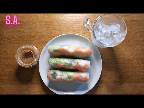 Asmr || Spring Rolls Shrimps, Peanut dipping & Iced Coconut Water Eating Sounds