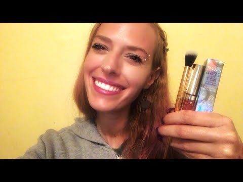ASMR Ipsy makeup products, face brushing, plastic lids