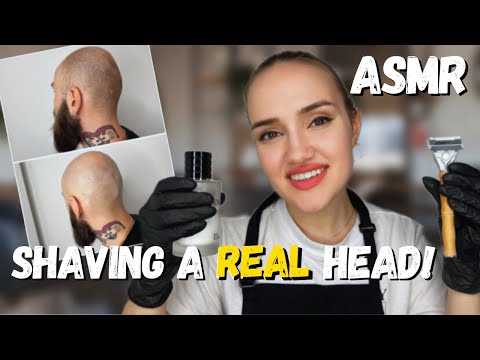 SHAVING A REAL HEAD! ASMR!