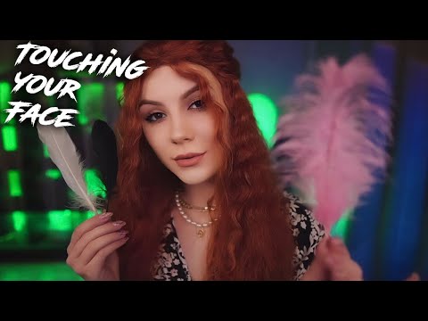 ASMR FEATHERS 💎 Touching your Face, Inaudible Whispering, Tongue Clicks