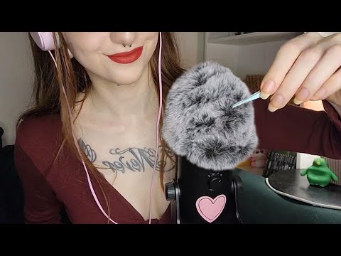 scratching fluffy mic covers with spoolies, tweezers & nails 🤍 (no talking asmr)