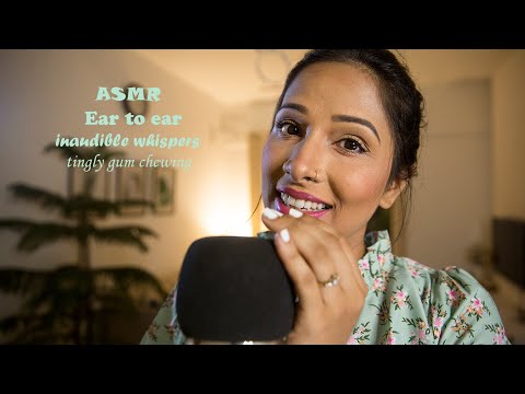 ASMR| close up inaudible whisper with tingly gum chewing