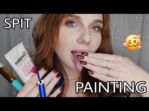 ASMR | SPITTY Spit Painting with Objects (visible spit & crisp mouth sounds) 🌟