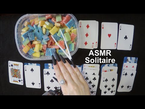 ASMR Eating Gummies & Playing Solitaire | Whispered Ramble | Long Nail Tapping