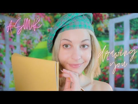 ASMR Sketching Your Portrait in a Spring Garden 🌷🌳⛲(pencil, fountain, birds, whispering n inaudible)