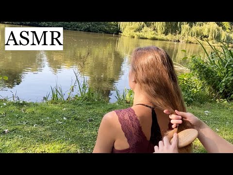 ASMR hair play by a peaceful lake w. natural sounds 💧🌿 (hair brushing & hair parting, no talking)
