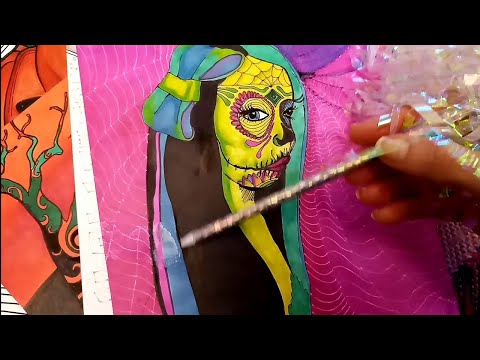 🖊️Tracing around the zombie girl👻and other pumpkin 🎃art asmr