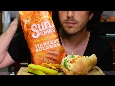 ASMR GIGANTIC Smoked Egg Salad Sandwich CHIPS AND PICKLES * SPICY * Homemade BIG BITES 먹방