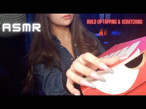 ASMR Build Up Tapping/Build Up Scratching To The Camera, Slow To Fast Hand movements With Long Nails