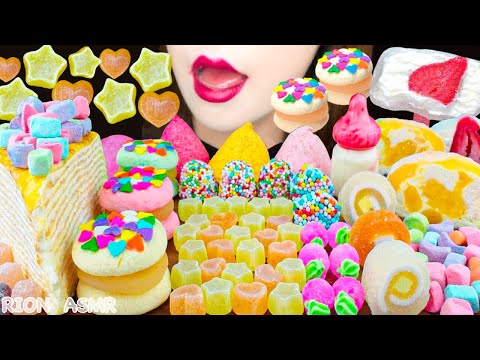 【ASMR】PASTEL DESSERTS💖 CRUNCHY MINI GUMMY,CREPE CAKE,MARSHMALLOW CEREAL MUKBANG 먹방 EATING SOUNDS