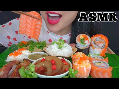 ASMR SALMON SUSHI + MARINATED RAW SHRIMP (EATING SOUNDS) NO TALKING | SAS-ASMR