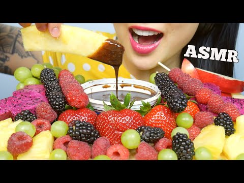 ASMR FRESH FRUITS + CHOCOLATE YOGURT DIPPING SAUCE (EATING SOUNDS) NO TALKING | SAS-ASMR
