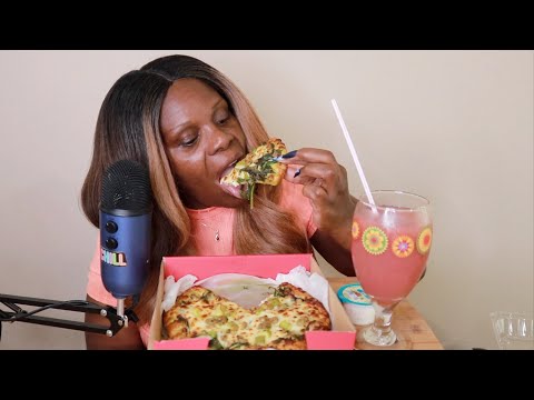 PERSONAL SPINACH PIZZA AND CHOCOLATE DESSERT ASMR EATING SOUNDS