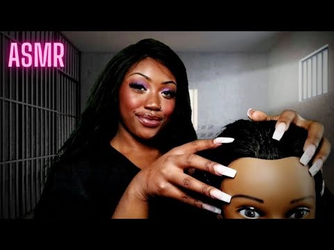 ASMR| Ratchet Cell Mate Gives You Cornrows ~ Hair Play + Gum Chewing Sounds