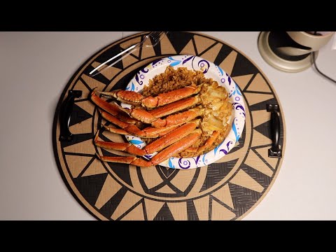 Cajun Garlic Butter Snow Crab Rice Dinner ASMR Eating Sounds