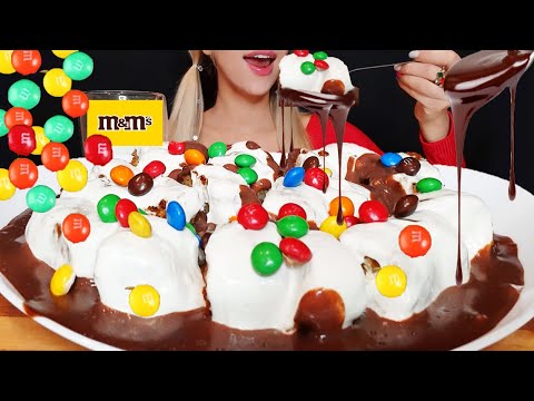 ASMR | M&Ms Peanut Butter Chocolate lava Cake in plate  | Eating sounds