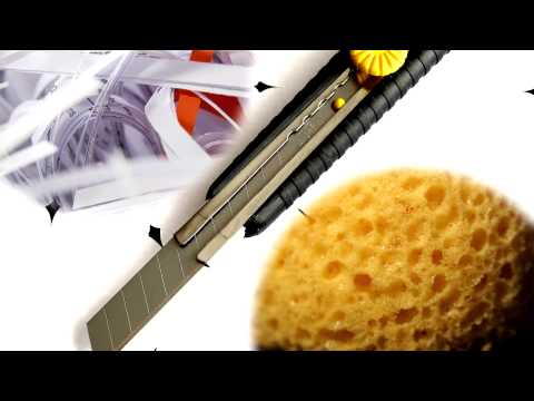 (3D binaural recording) Asmr cutting sponge and paper with a knife - strong sounds