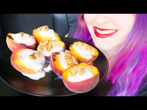 MUKBANG-ASMR: Grilled Peaches with Coconut Cream & Walnuts | Messy ~ Relaxing Eating Sounds [Vegan]😻