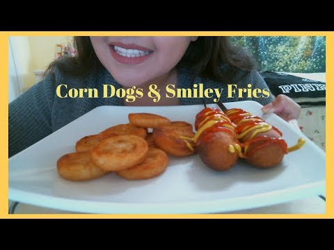 ASMR Eating Sounds | Corn Dogs and Smiley Fries