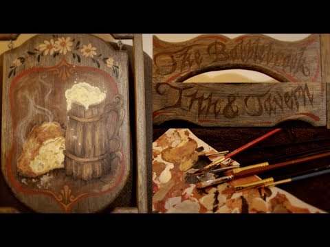 ASMR Painting a Wooden Tavern Sign