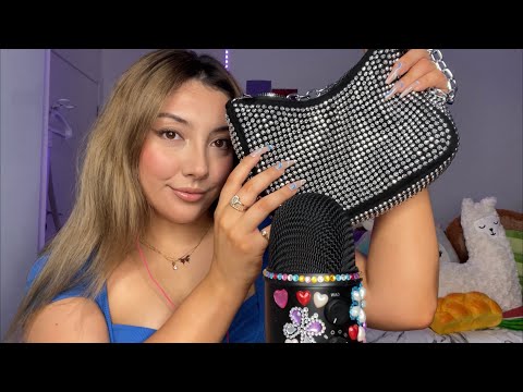 ASMR Textured scratching on my rhinestone bag with long press on nails 💜✌️ | Whispered