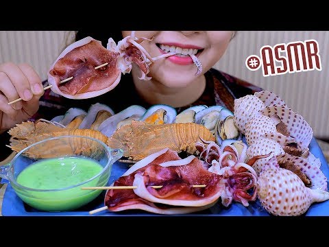 ASMR Steamed seafood platter (Pig snail , Mussel, Squid,slipper lobster) EATING SOUNDS | LINH-ASMR