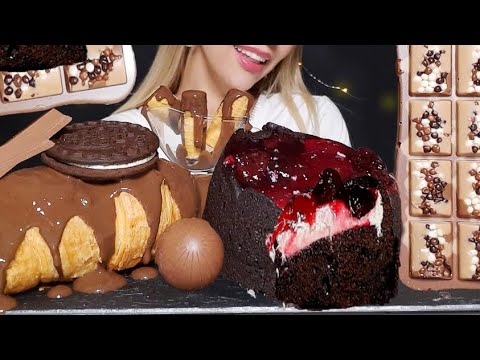 ASMR BLACK FOREST CHOCOLATE CAKE, NUTELLA CROISSANT | Chocolate Desserts Party MUKBANG | Oli asmr