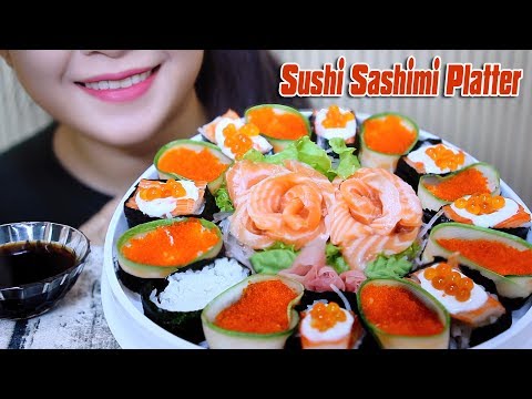 ASMR Sushi Sashimi Platter (Satisfying Eating Sounds) | LINH-ASMR