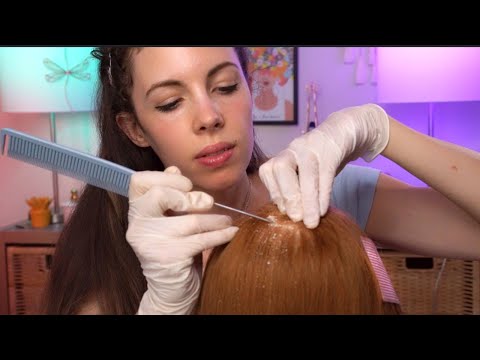 ASMRrealistic scalp check (With BAD RESULTS) - Gloves, Scratching Dandruff, Parting Hair