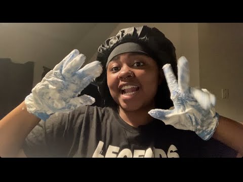 ASMR rubbing shaving cream on gloves