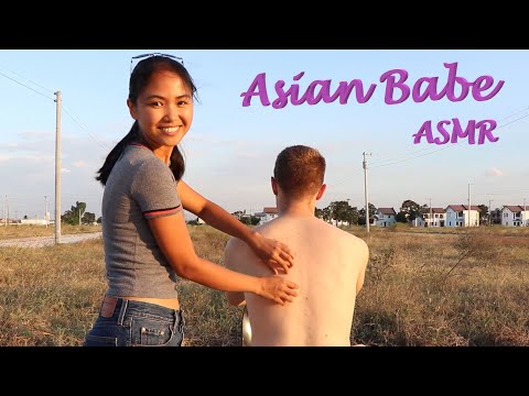Asian Babe ASMR | BEAUTIFUL Outdoor Sunset Tickle Massage / Light Back Rub (Back, Neck, Head)