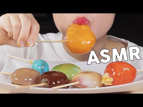 ASMR CANDIED Mochi Ice Cream 아이스크림찹쌀떡 탕후루 (Planet Gummy, Strawberry Marshmallow 지구젤리, 딸기마시멜로우) 먹방