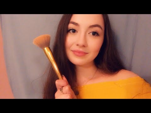 ASMR doing your makeup roleplay (face brushing, whispering, personal attention, mouth sounds)