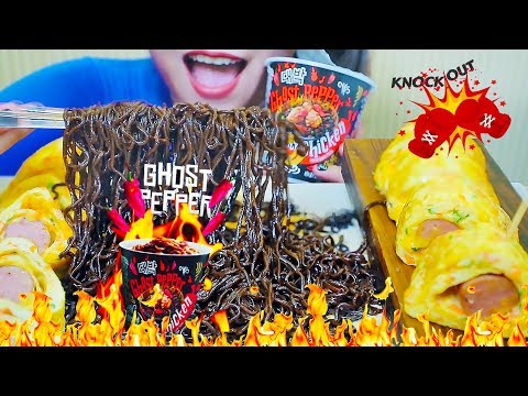 ASMR GHOST PEPPER SPICY CHICKEN NOODLES + SAUSAGE CHEESE EGG ROLL ,COOKING EATING SOUND | LINH-ASMR