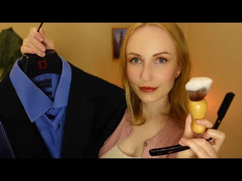 ASMR | Girlfriend Gets You Ready for the Company Dinner Party!❤️ Roleplay (Wet Shave,Fabric sounds)