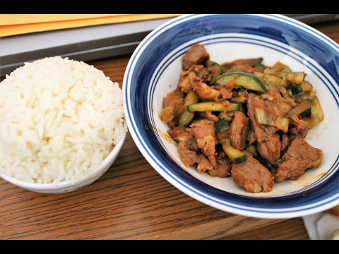ASMR MUKBANG rice and veggie pork bowl w/ hotdog