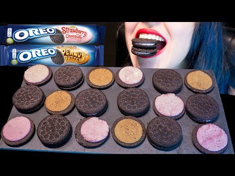 ASMR: Super Crunchy Oreo Cookies | Strawberry & Peanut Butter 🍓🍪 ~ Relaxing Eating [V] 😻