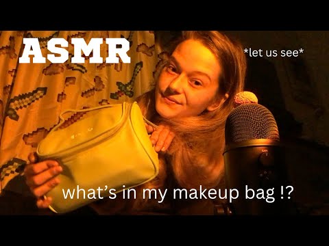 ASMR what’s in my makeup 💄 bag show and tell ! 100% Sensitivity (zipper sounds + tapping)