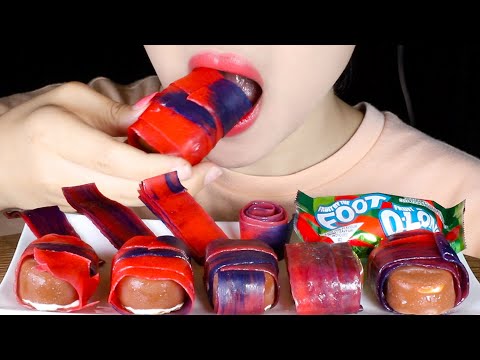ASMR Frozen Fruit Roll-Ups and Ice Cream Wraps | Part 3 | Fruit By The Foot Candy | Mukbang