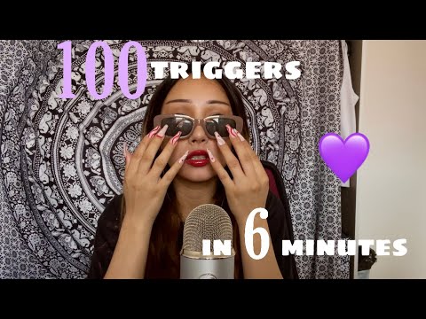 ASMR 100 triggers in 6 minutes (tapping, scratching, crinkle sounds, fast sounds) 💜