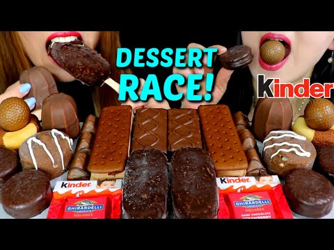 ASMR LEFTOVER DESSERT RACE (KINDER CHOCOLATE, ICE CREAM BARS, CAKE, DONUTS, CHOCOLATE MARSHMALLOW 먹방